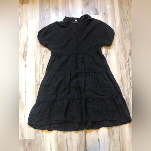 Francesca Bettini 100% Linen Black V-Neck Tiered Mini Dress Made in Italy 22A080